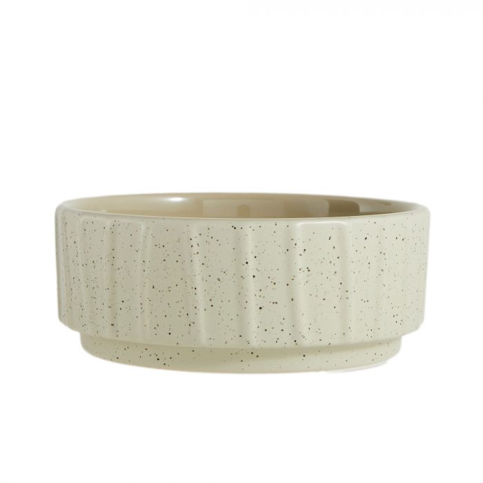 Whisker City® Ceramic Ivory 3D Vertical Lines Cat Bowl, 1.5-cup - Image 1