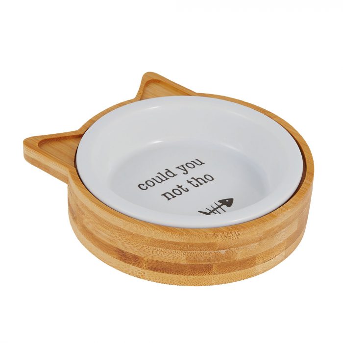 Whisker City® "Could You Not Tho" Non-Skid Bamboo Bottom Ceramic Cat Bowl, 0.75-cup - Image 1
