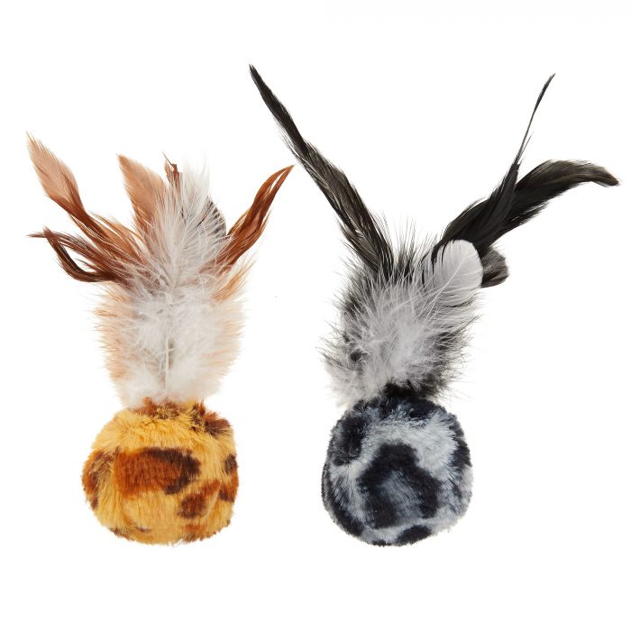 Whisker City® Safari Feather Ball Cat Toys - 2 Pack - Image 1